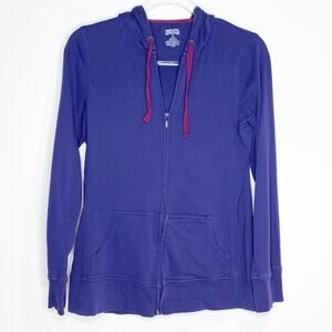 Duluth Trading Co Womens Size Medium Purple Zip Up Hoodie‎ Top Pockets Hood